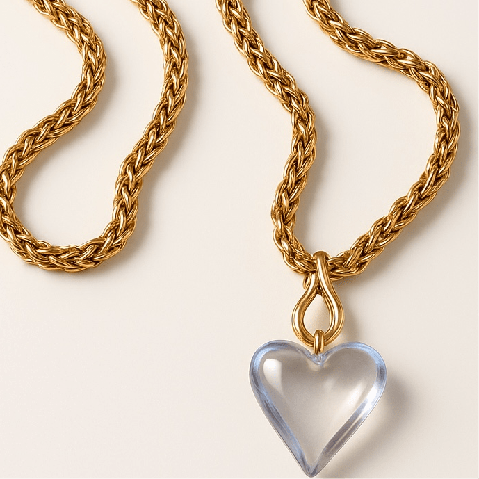 1 of 1 Gold and Murano Glass Heart Multiwear Necklace -