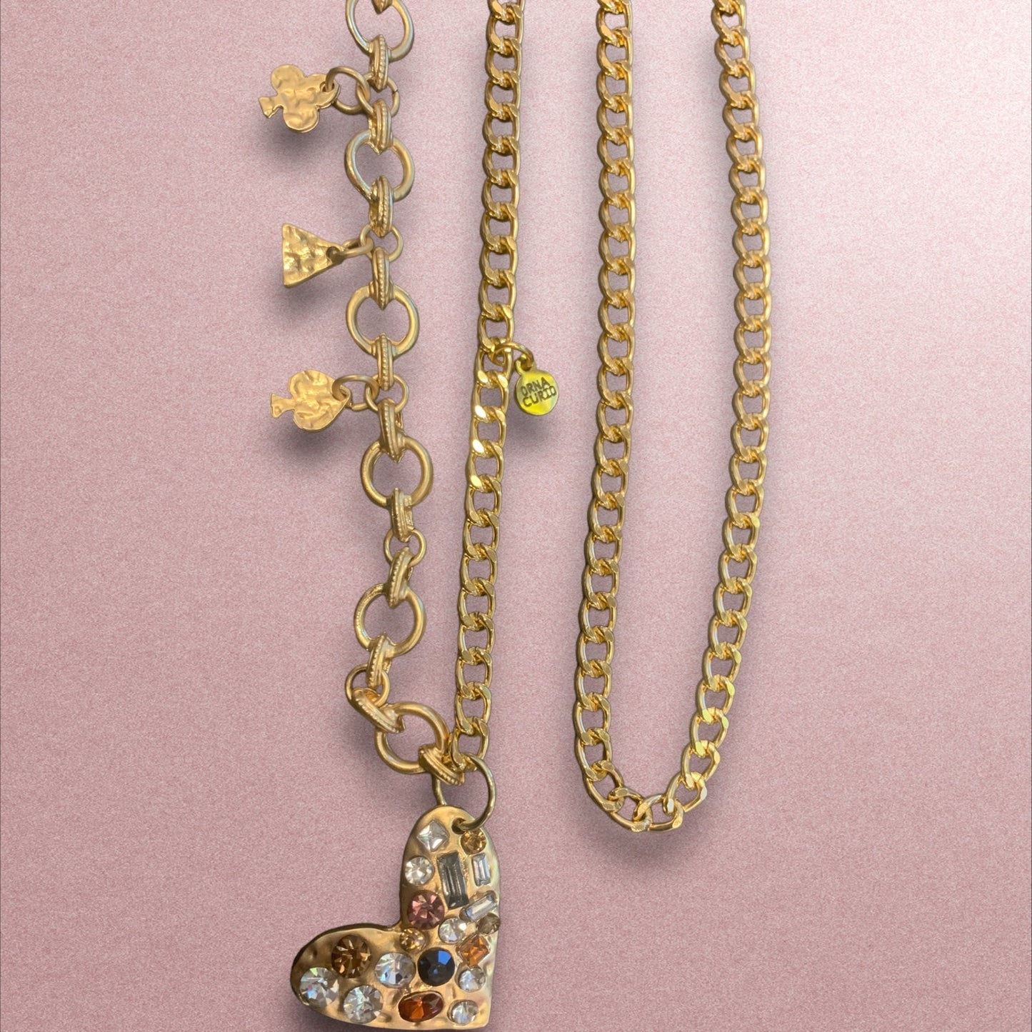 1 of 1 Long Gold Crystal Heart Necklace-Necklace