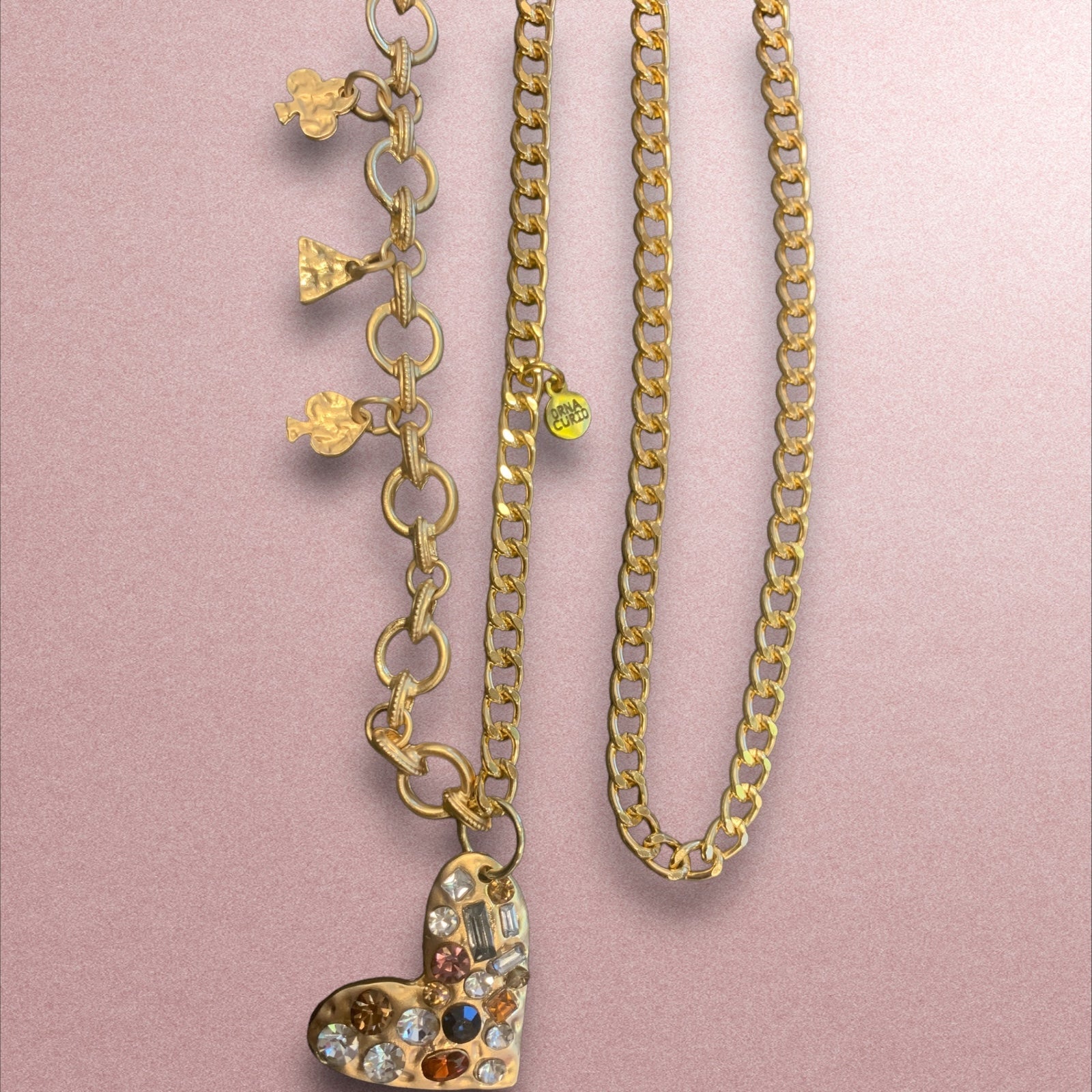1 of 1 Long Gold Crystal Heart Necklace-Necklace