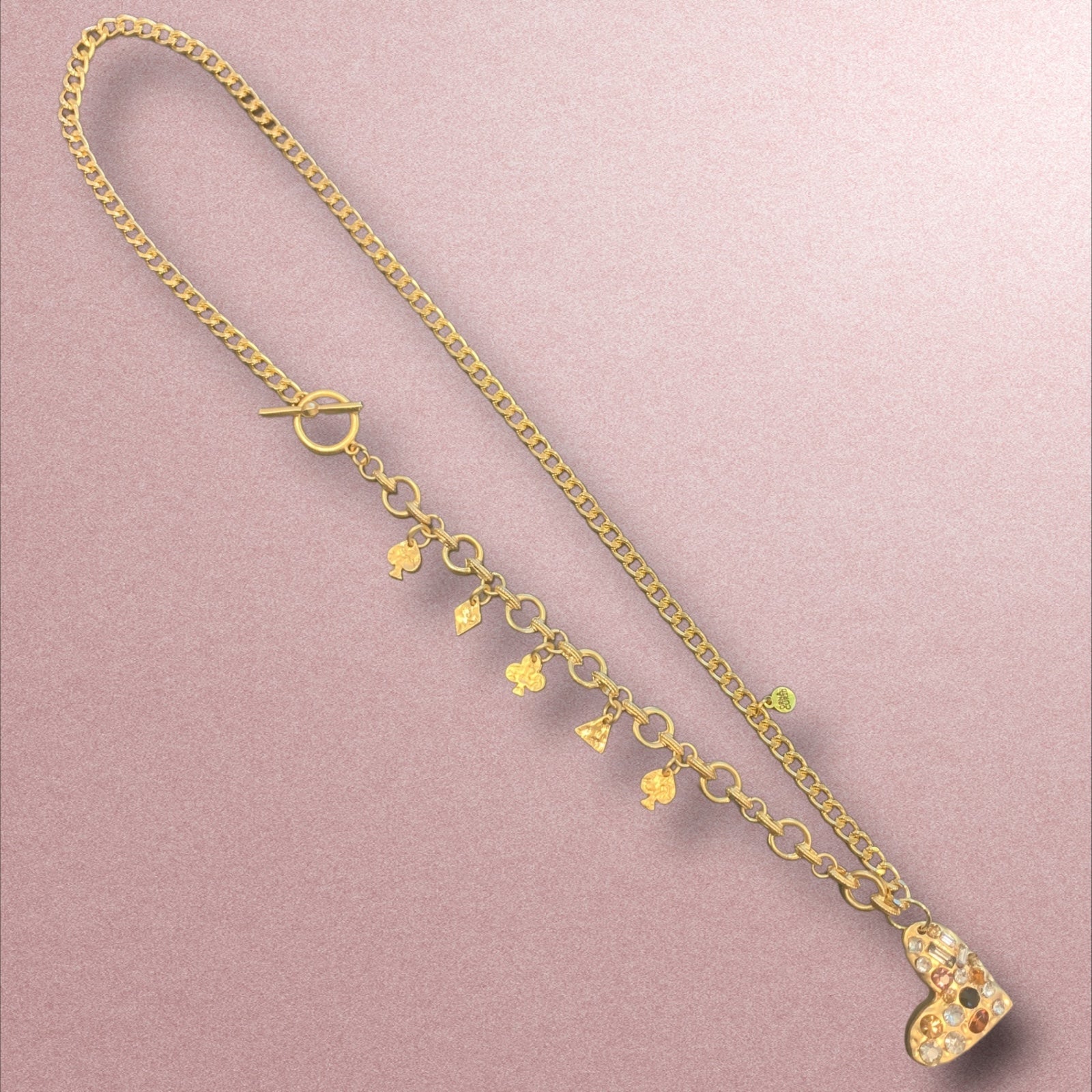 1 of 1 Long Gold Crystal Heart Necklace-Necklace