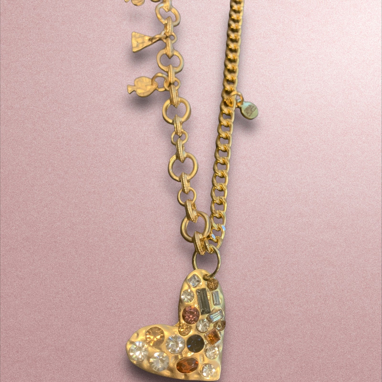 1 of 1 Long Gold Crystal Heart Necklace-Necklace