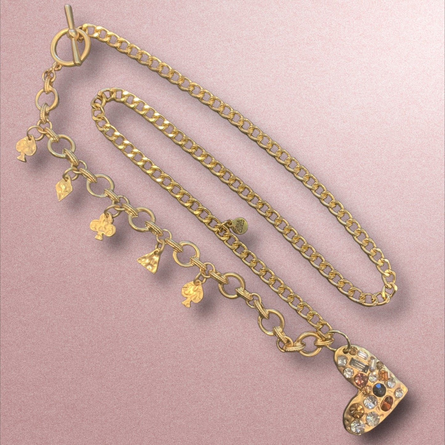 1 of 1 Long Gold Crystal Heart Necklace-Necklace