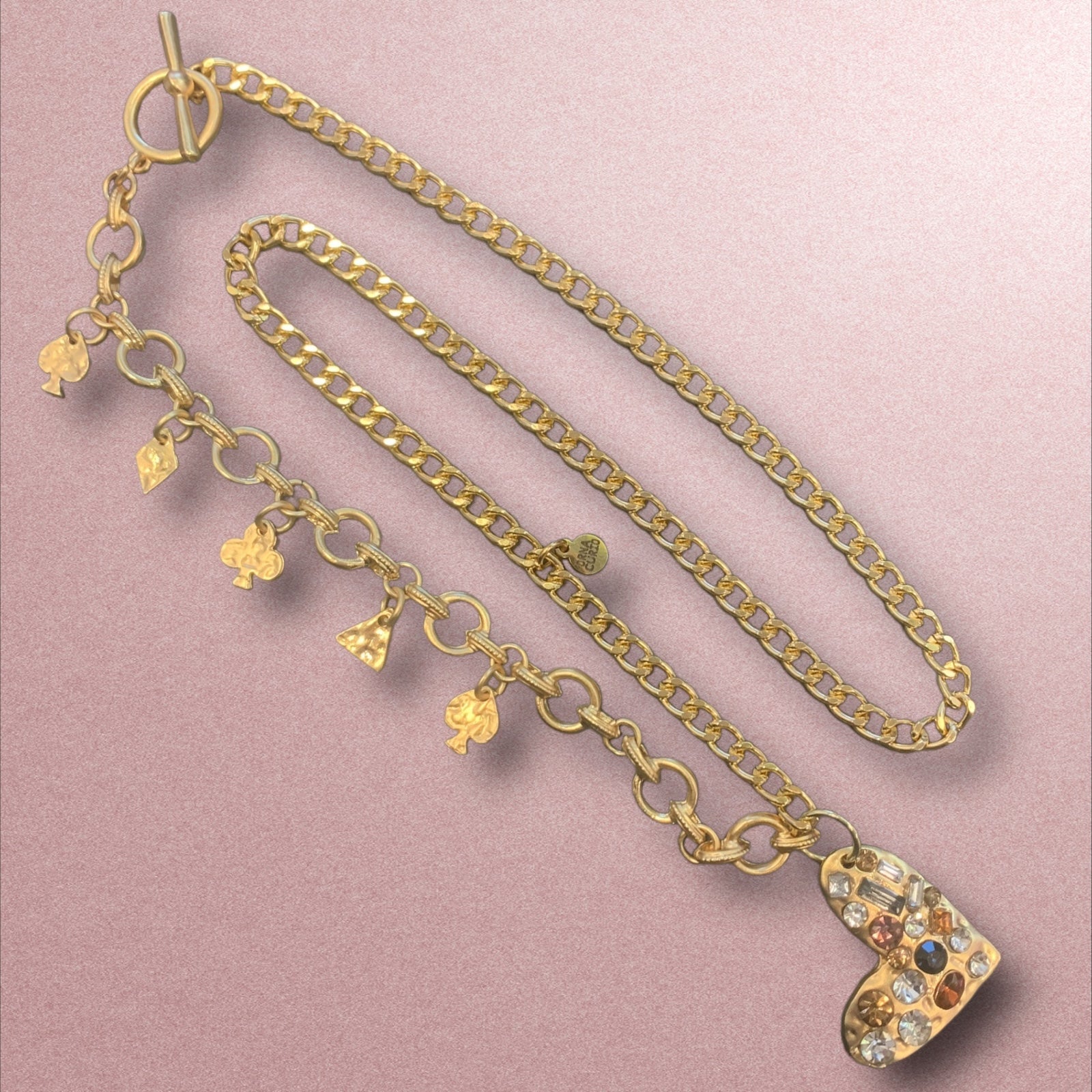 1 of 1 Long Gold Crystal Heart Necklace-Necklace