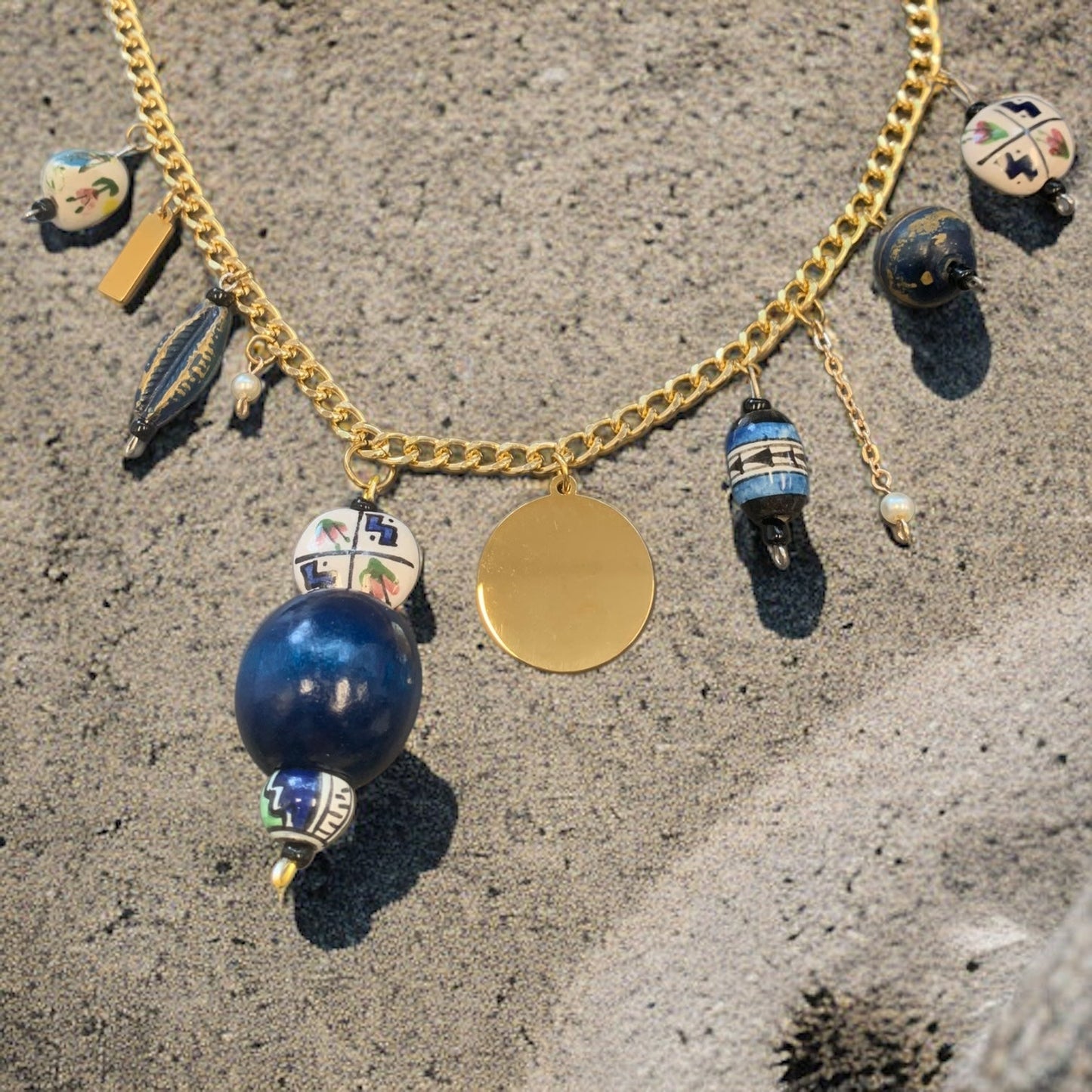 1 of 1 Navy White and Gold Charm Statement Necklace-Necklace