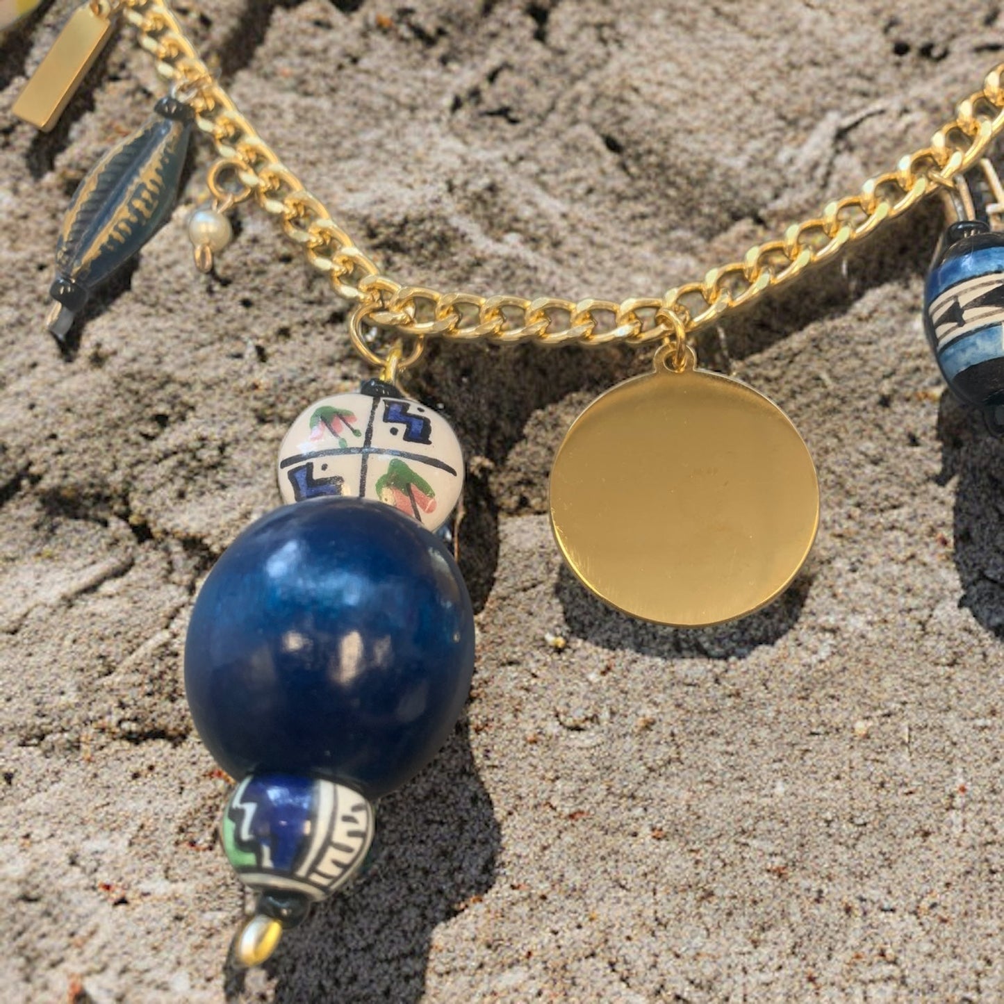 1 of 1 Navy White and Gold Charm Statement Necklace-Necklace
