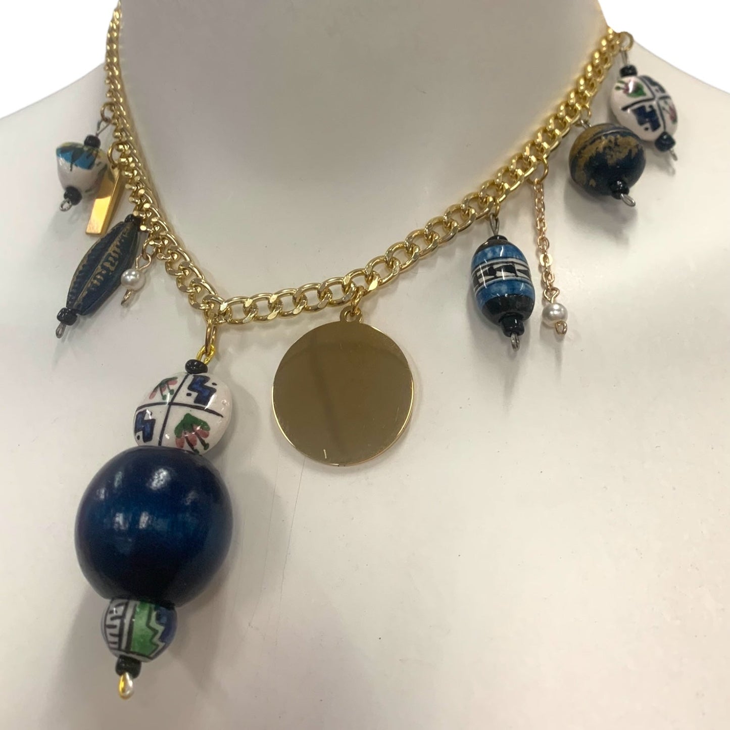 1 of 1 Navy White and Gold Charm Statement Necklace-Necklace