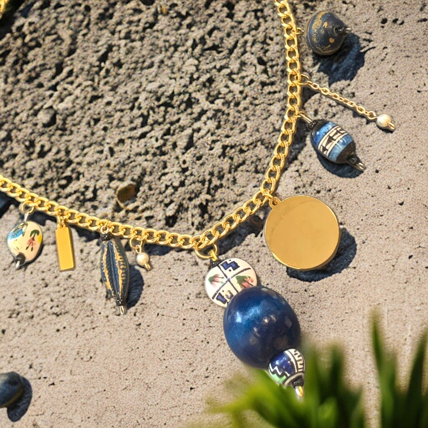 1 of 1 Navy White and Gold Charm Statement Necklace-Necklace