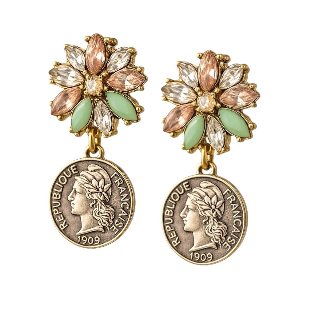 1 of 1 Vintage Cluster and French Coin Earrings Pink, Mint, Silver and Gold -