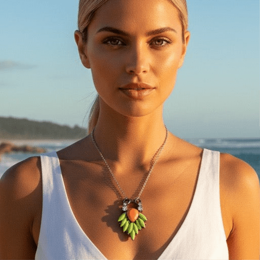 1 of 1 Vintage Lime Green and Tangerine Silver Necklace -
