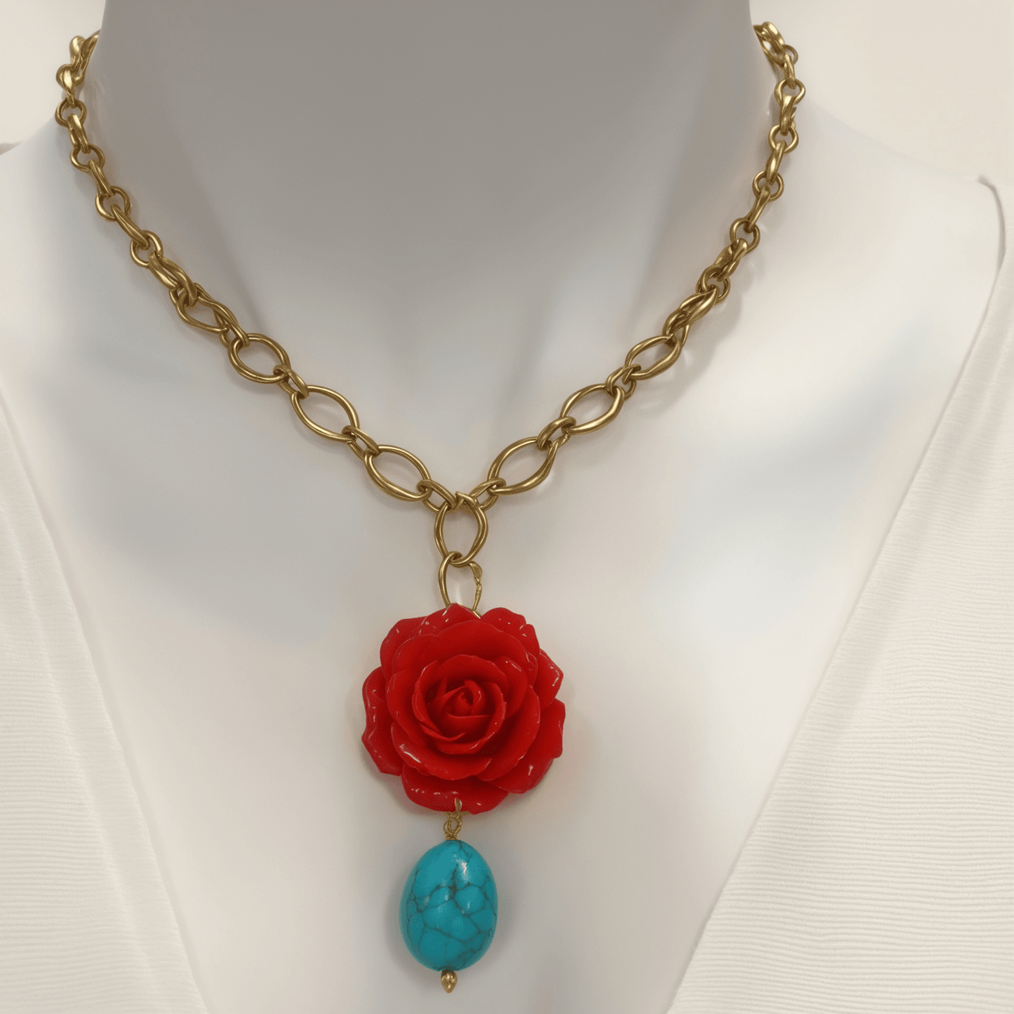 1 of 1 Vintage Rose and Turquoise Bespoke Statement Necklace -