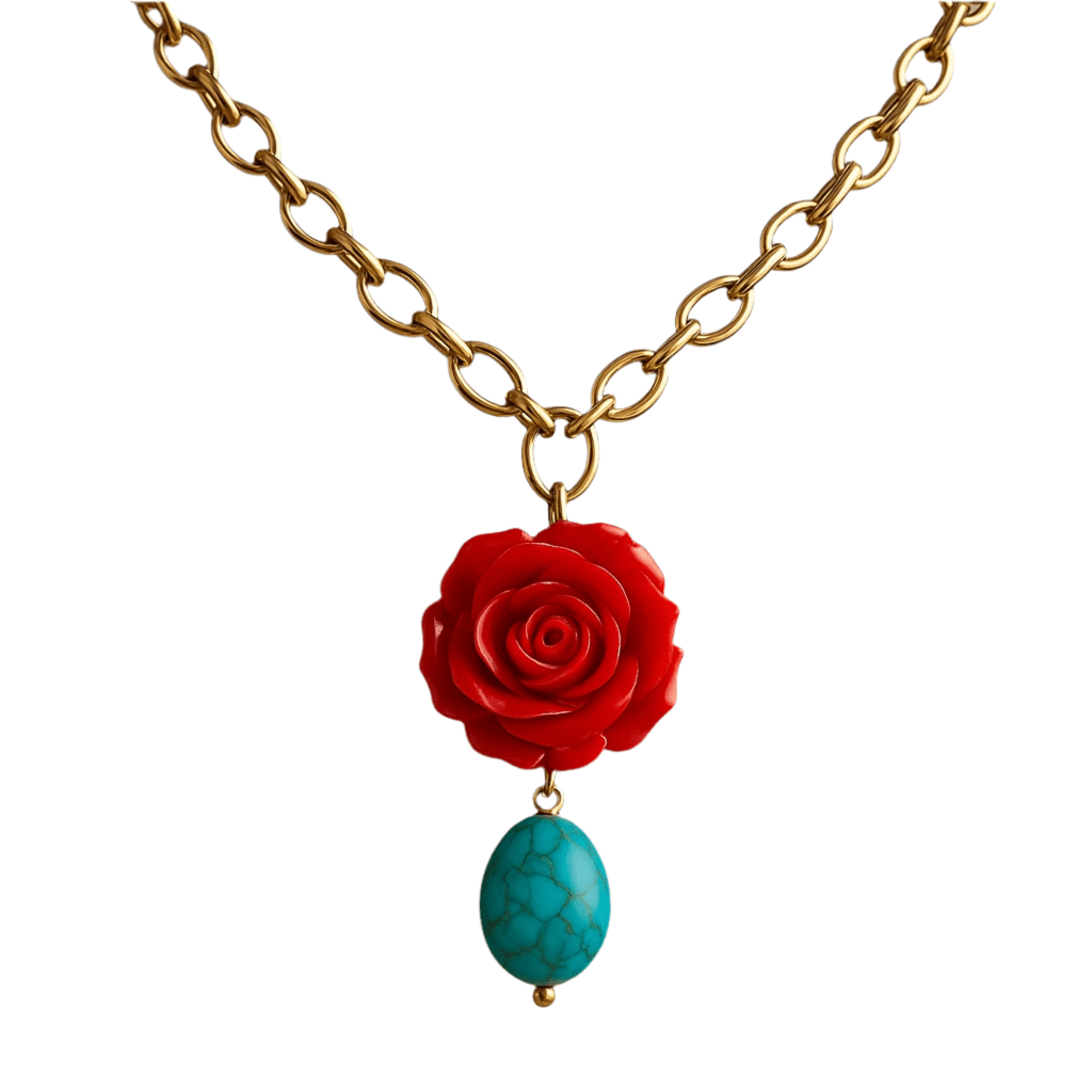 1 of 1 Vintage Rose and Turquoise Bespoke Statement Necklace -