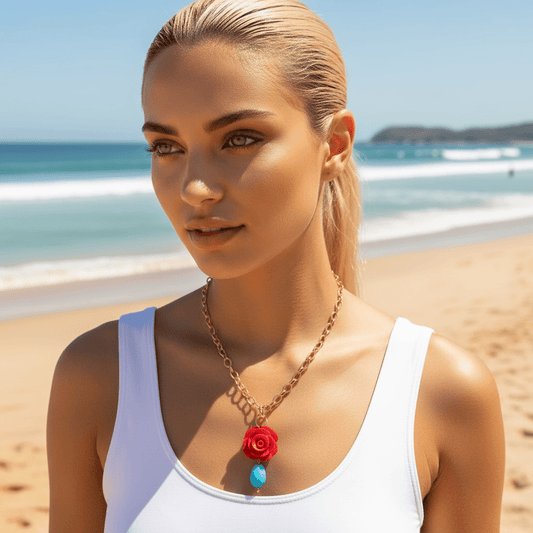 1 of 1 Vintage Rose and Turquoise Bespoke Statement Necklace -