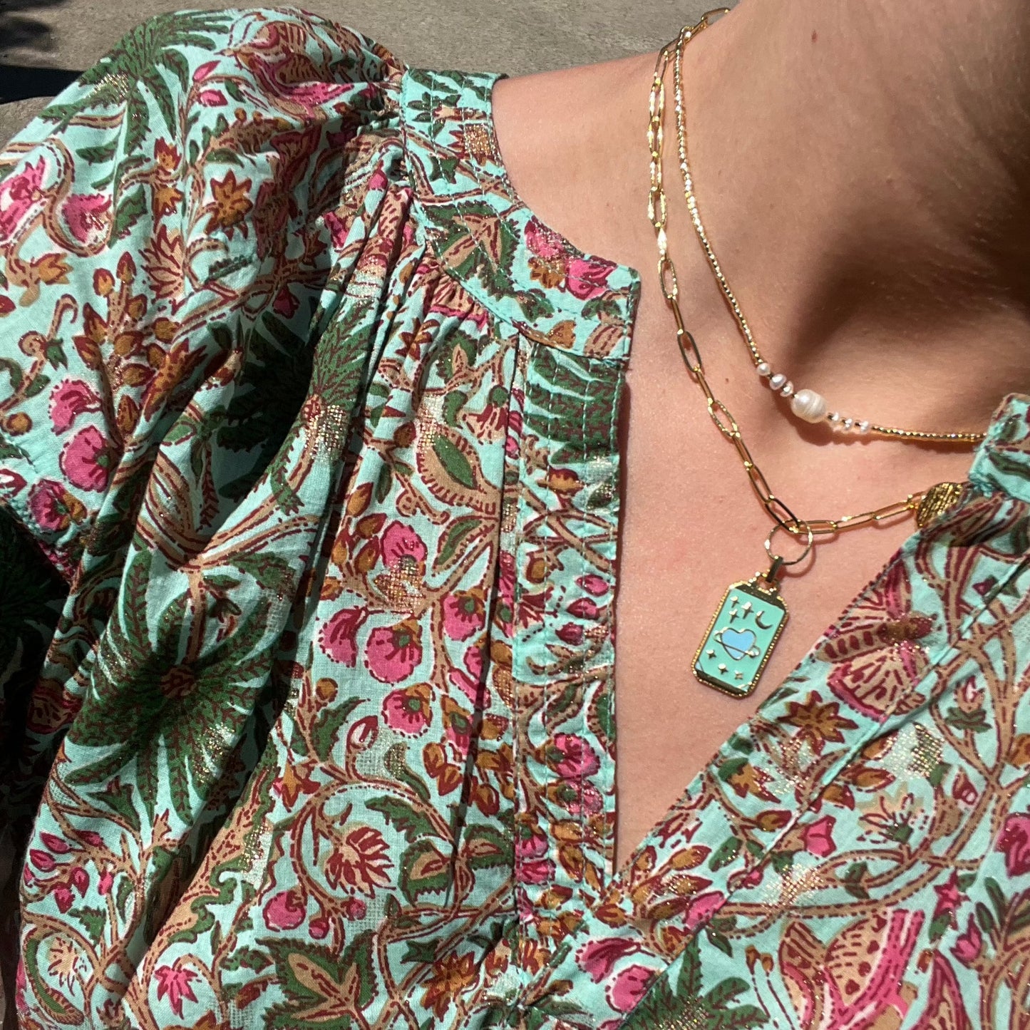 El Mariachi Beaded Pearl and Gold Necklace