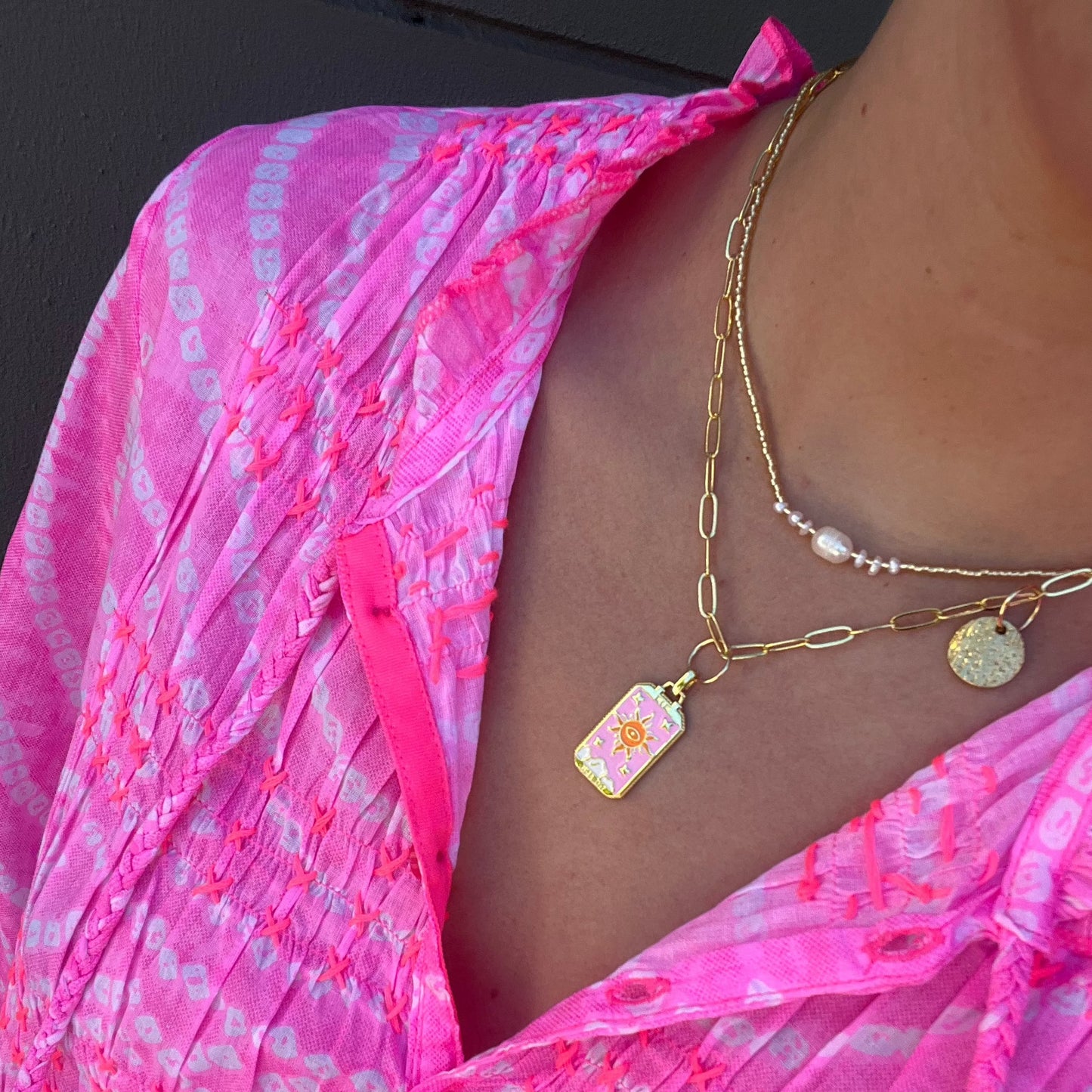 El Mariachi Beaded Pearl and Gold Necklace