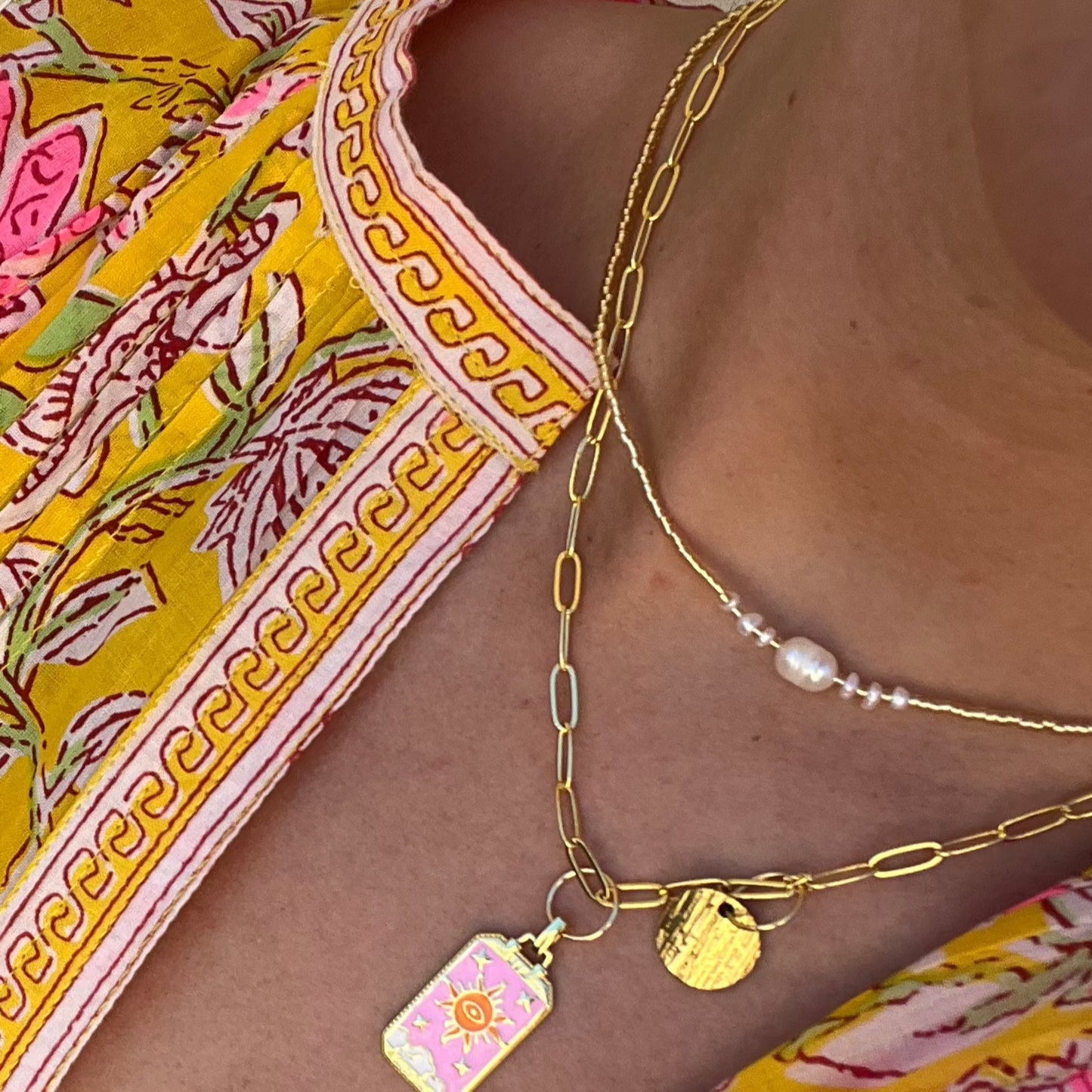 El Mariachi Beaded Pearl and Gold Necklace