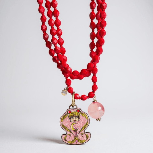 Angel Face Red and Pink Bespoke Vintage Necklace -