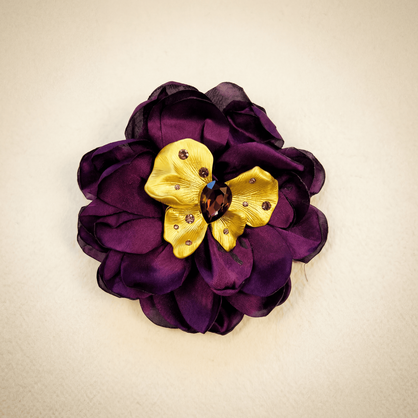 Aubergine and Gold Bow Brooch - Brooch
