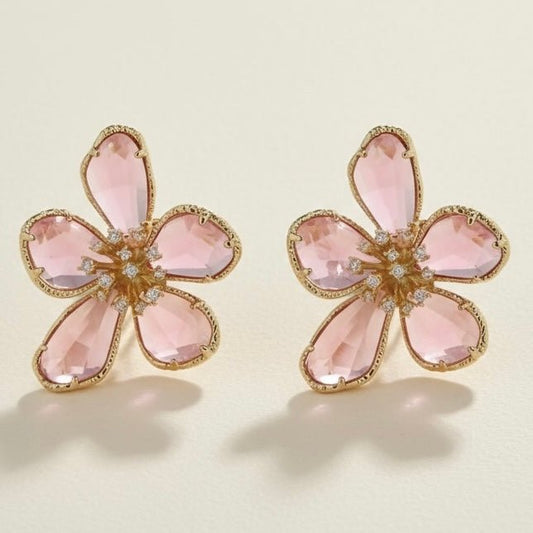 Ballroom Blitz Soft Pink and Gold Statement Earrings - earrings