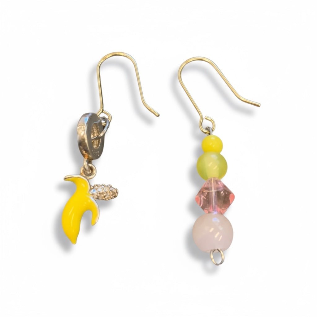 Banana and Pink Beaded Earrings - earrings