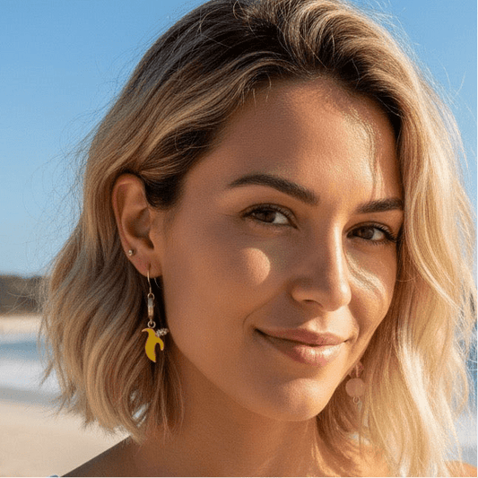 Banana and Pink Beaded Earrings - earrings