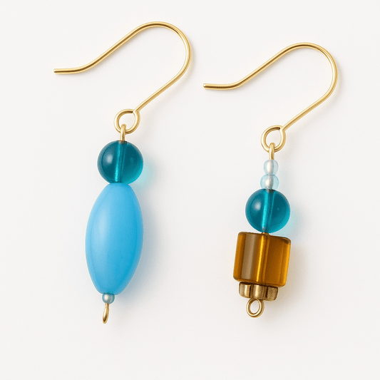 Beaded Blue and Gold Drop Earrings - earrings