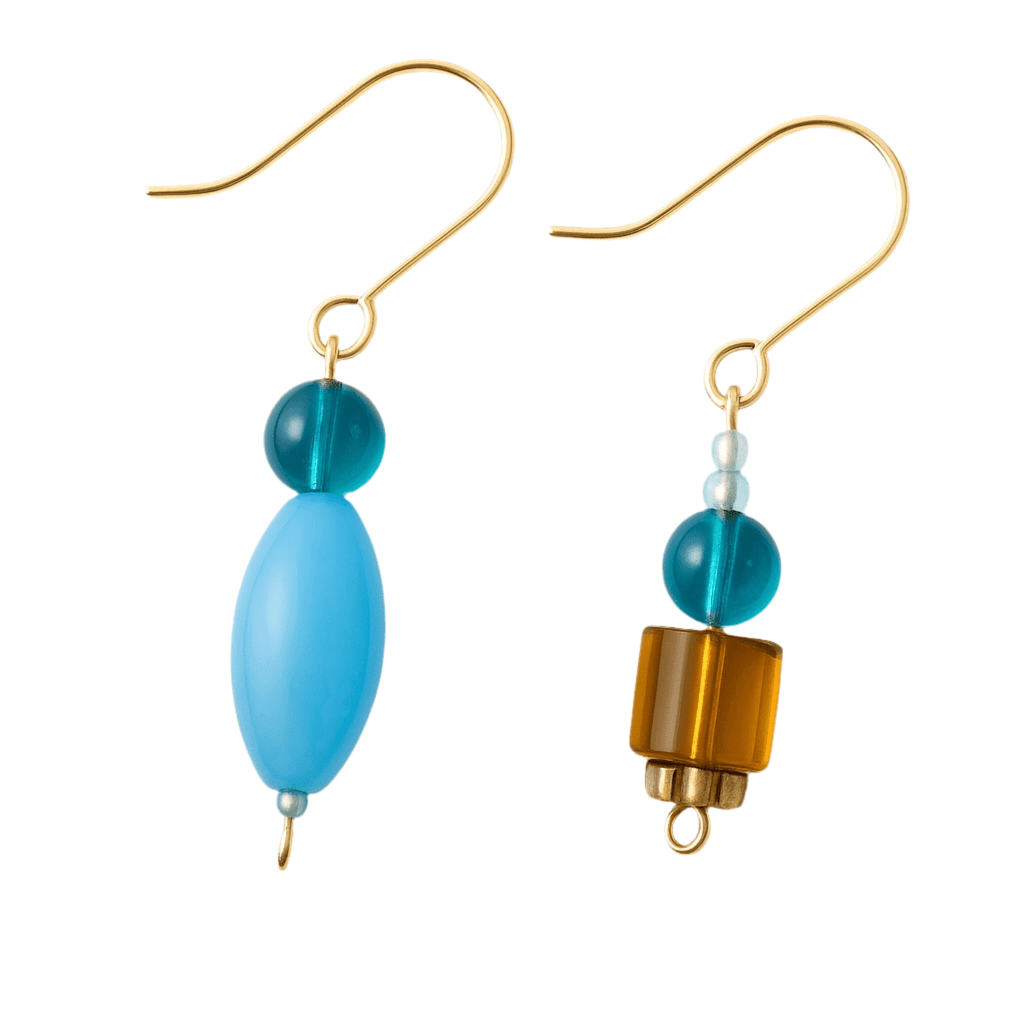 Beaded Blue and Gold Drop Earrings - earrings