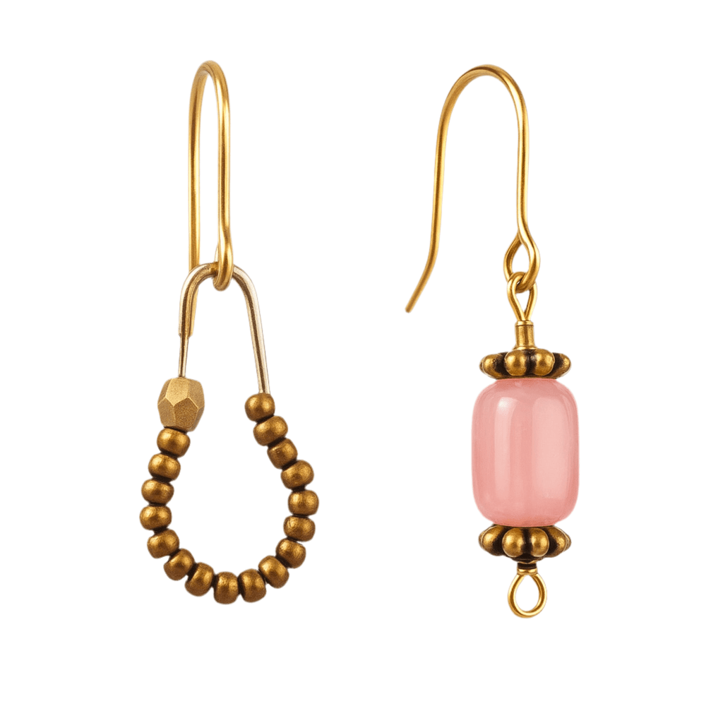 Blush Pink and Bronze Beaded Earrings - earrings
