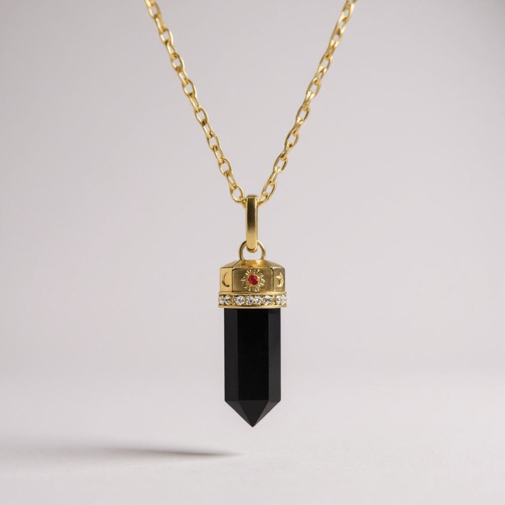 Cosmic Black Onyx and Gold Talisman Tarot Necklace - Necklace