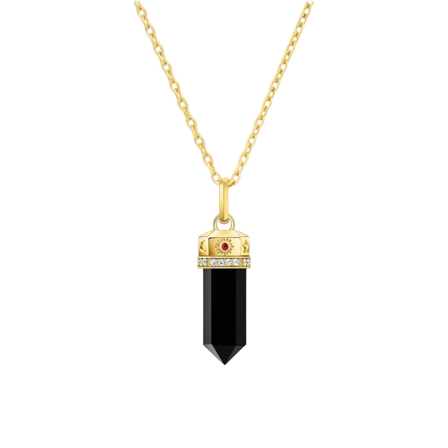 Cosmic Black Onyx and Gold Talisman Tarot Necklace - Necklace