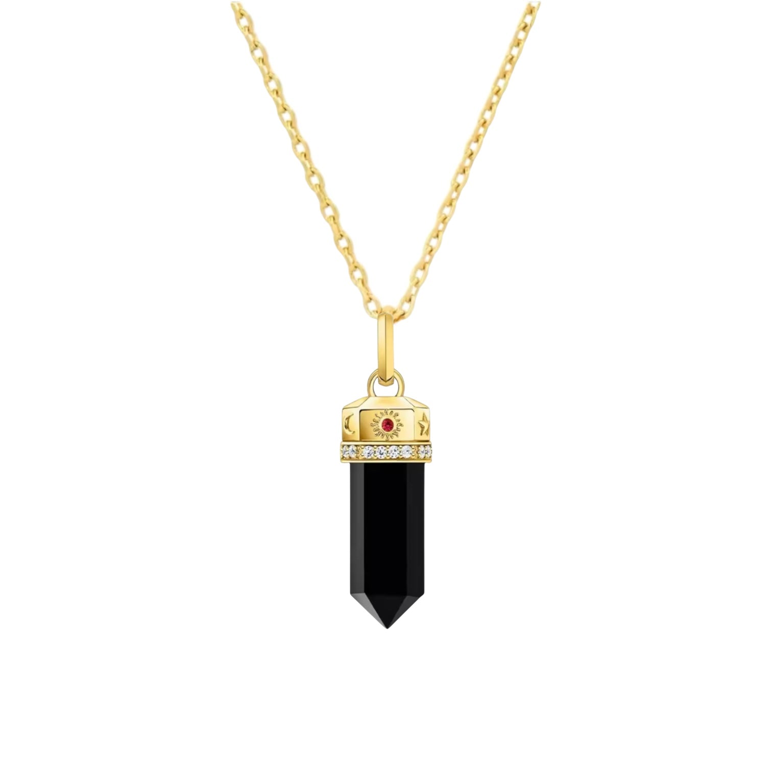 Cosmic Black Onyx and Gold Talisman Tarot Necklace - Necklace
