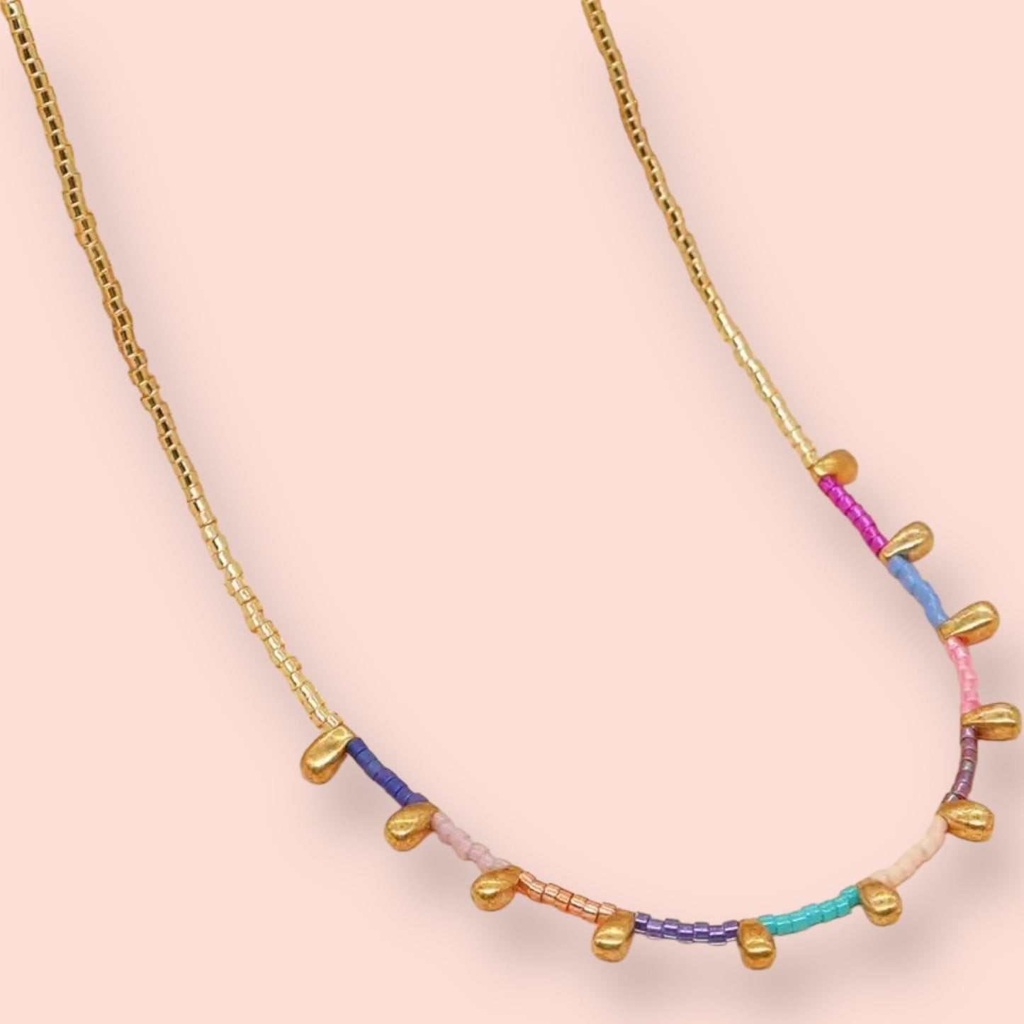 El Mariachi Multi Beaded Necklace with Gold Drops PRE-ORDER-