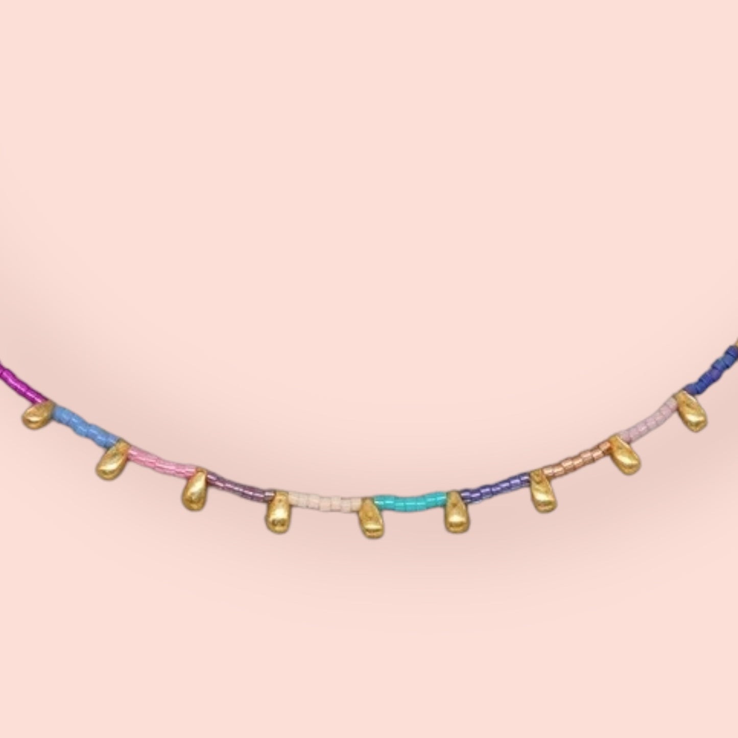 El Mariachi Multi Beaded Necklace with Gold Drops PRE-ORDER-