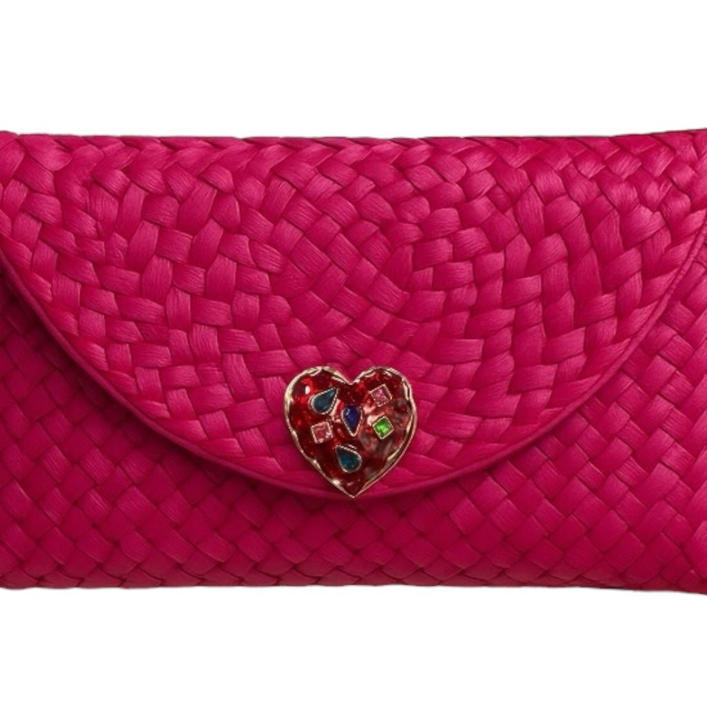 Envelope Woven Heart Cross Body / Clutch Bag Hot Pink -