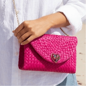 Envelope Woven Heart Cross Body / Clutch Bag Hot Pink -