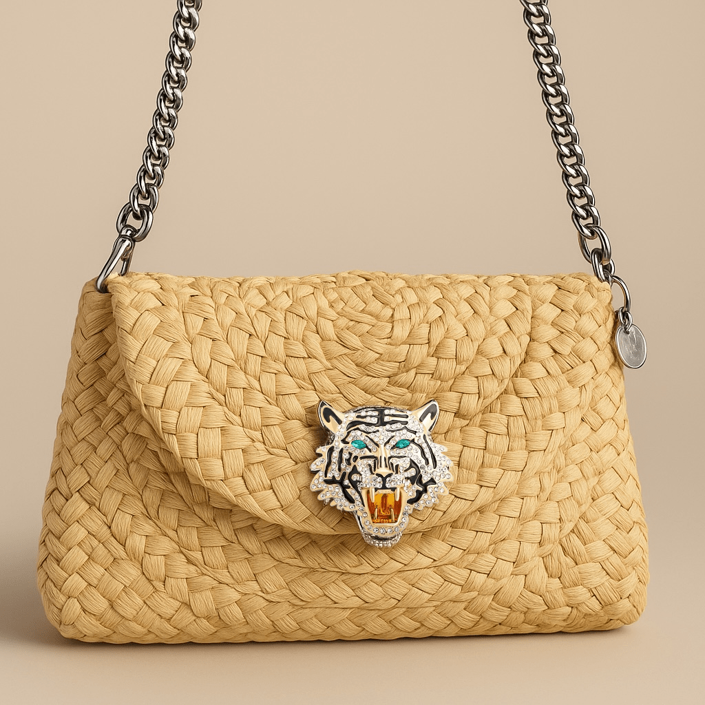 Envelope Woven Tiger Cross Body / Clutch Bag Natural -