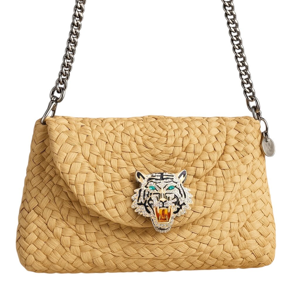 Envelope Woven Tiger Cross Body / Clutch Bag Natural -