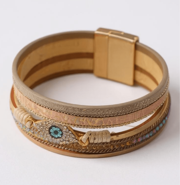 Evil Eye Leather Cuff - Bracelet