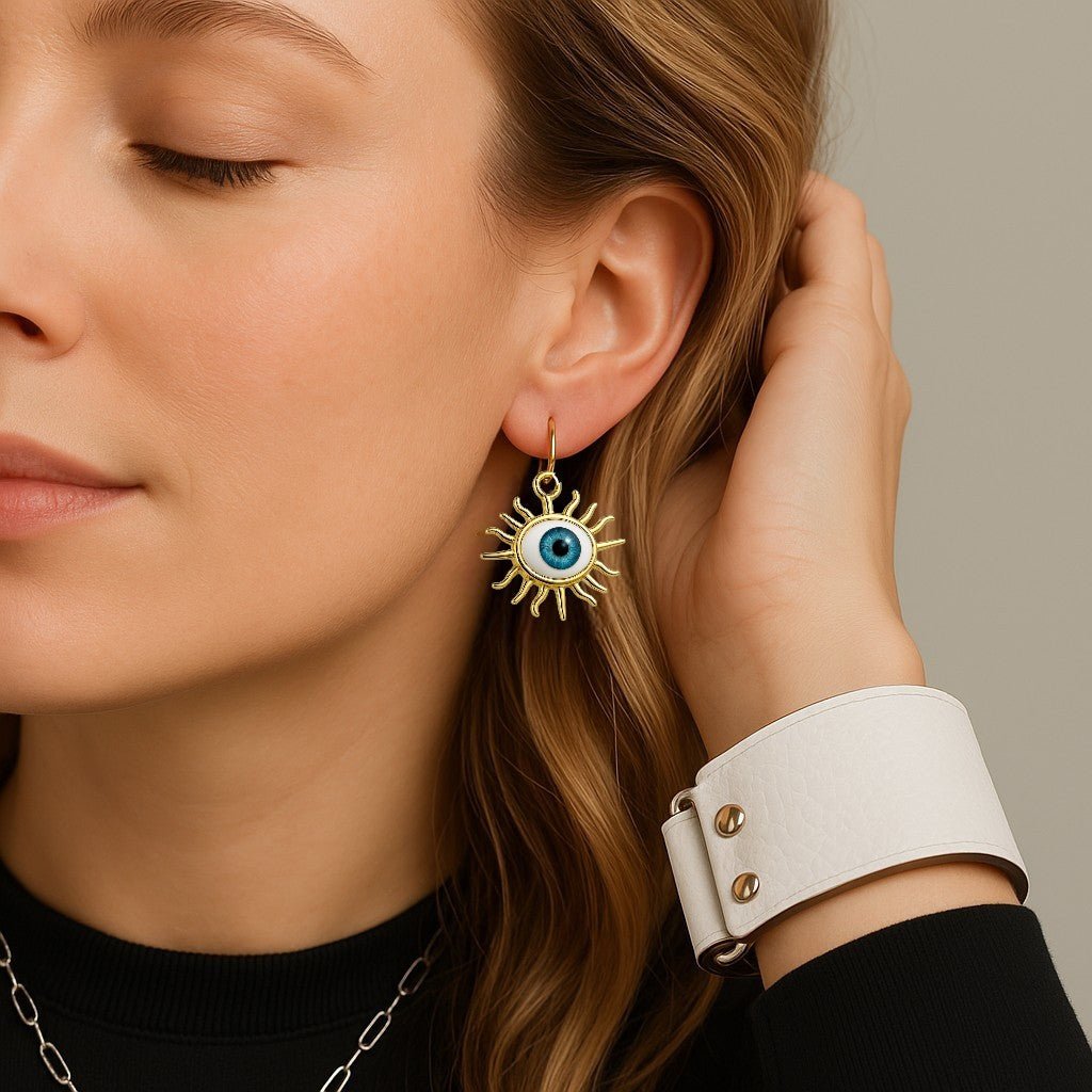 Evil Eye Starburst Gold Earrings - earrings