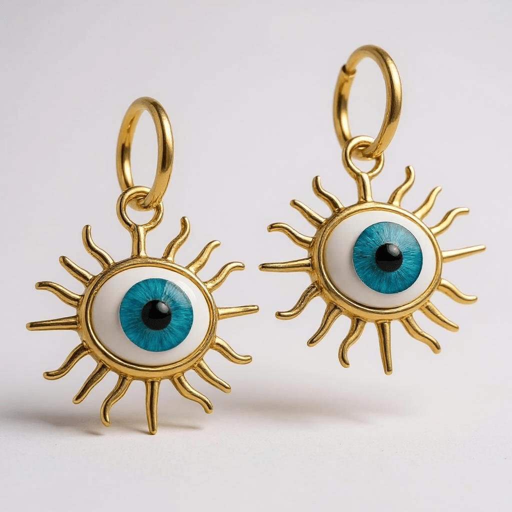 Evil Eye Starburst Gold Earrings - earrings