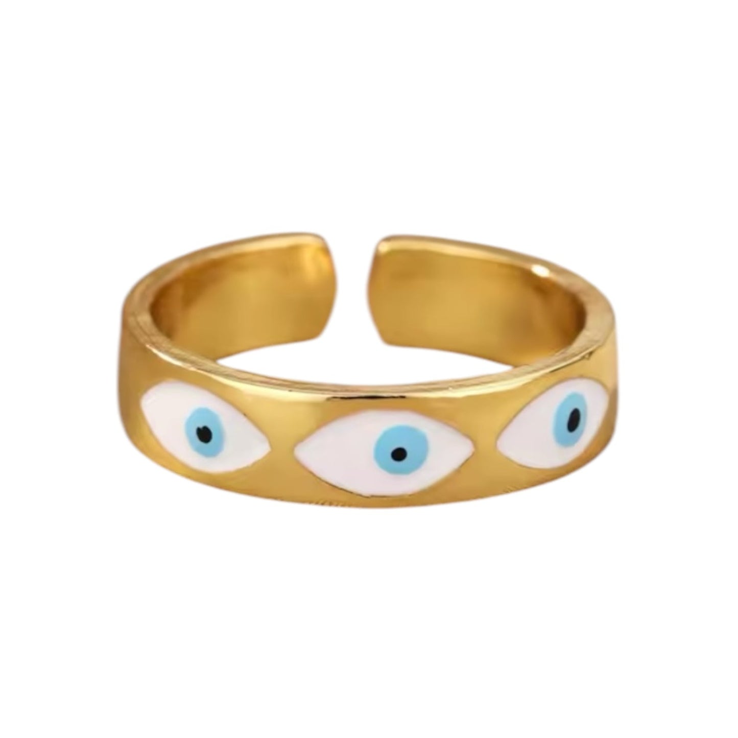 Evil Eye Turkish Enamel Gold Plated Adjustable Ring - Ring