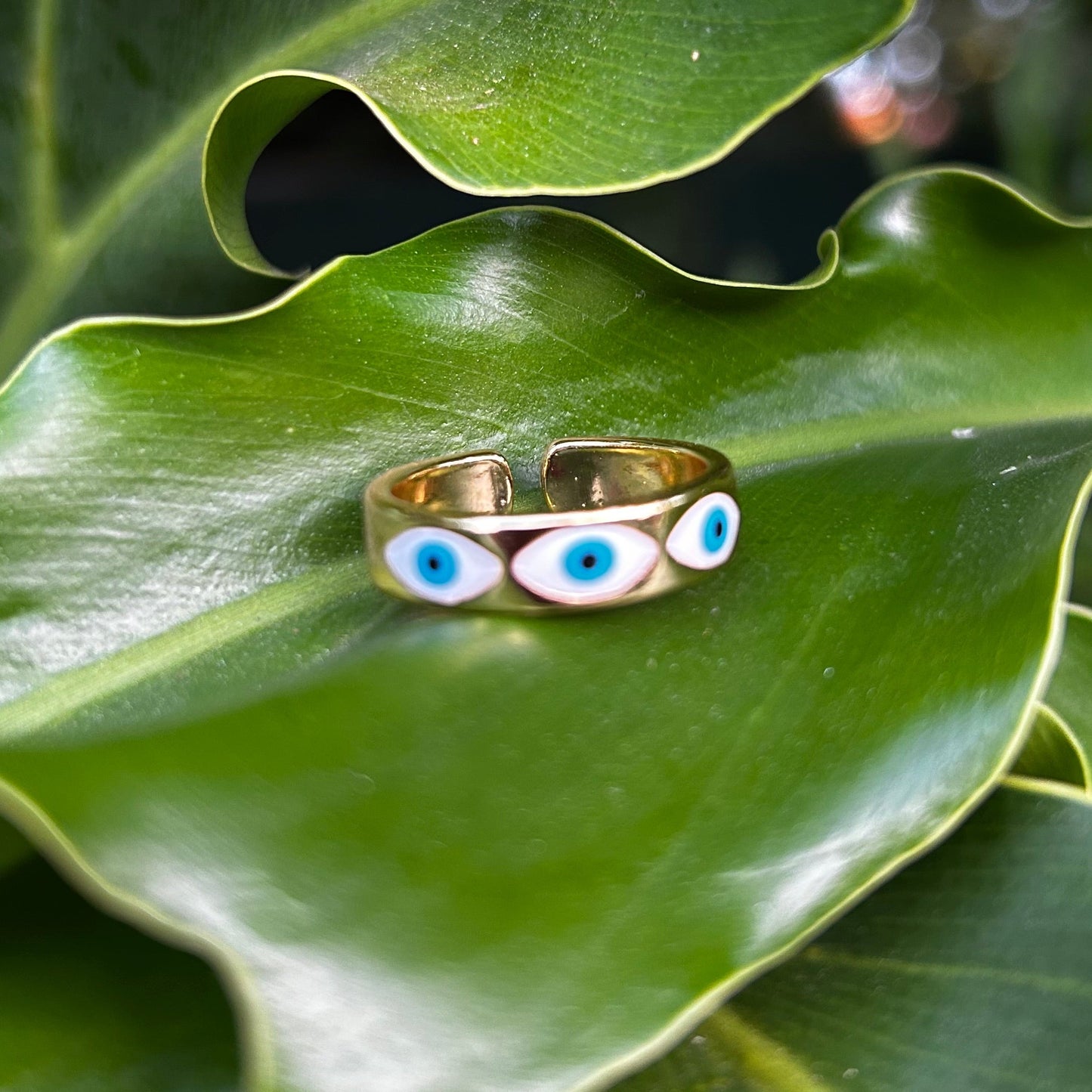 Evil Eye Turkish Enamel Gold Plated Adjustable Ring - Ring