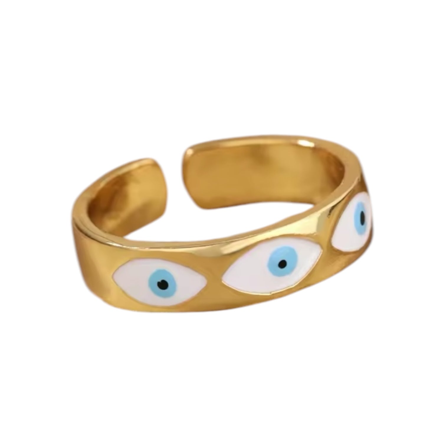 Evil Eye Turkish Enamel Gold Plated Adjustable Ring - Ring