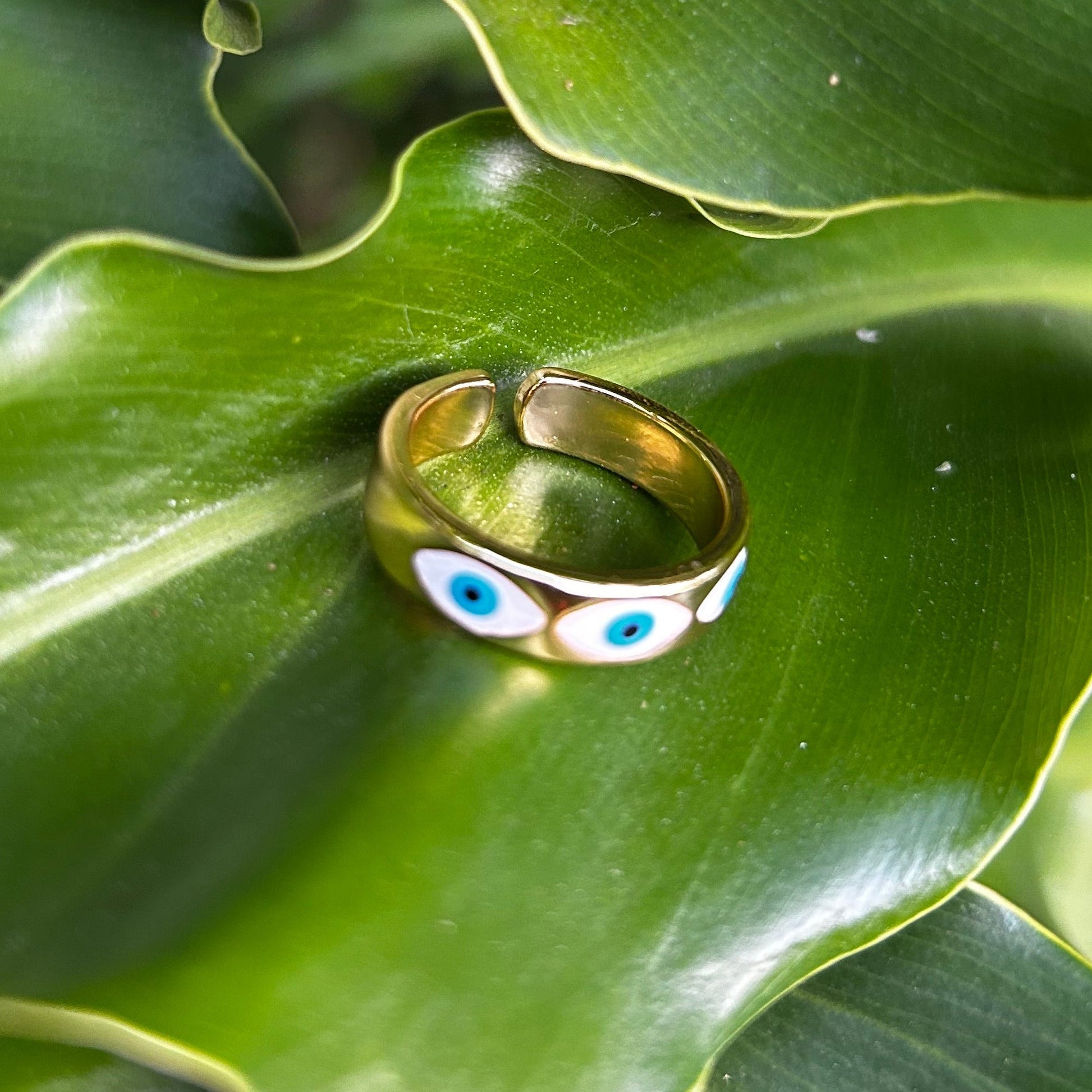 Evil Eye Turkish Enamel Gold Plated Adjustable Ring - Ring
