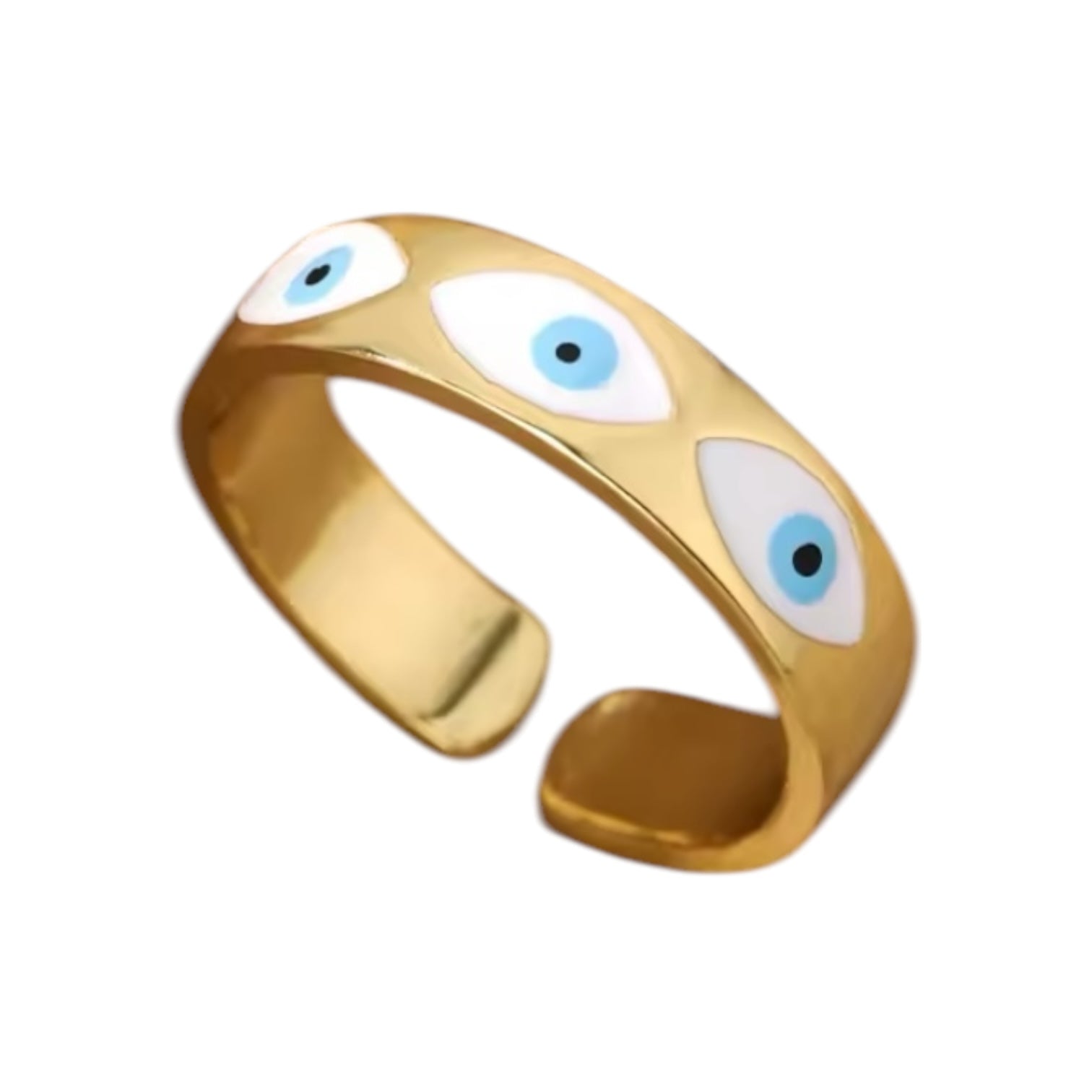 Evil Eye Turkish Enamel Gold Plated Adjustable Ring - Ring
