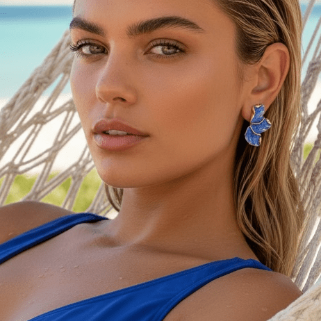 Flora Cobalt and Gold Earrings - earrings