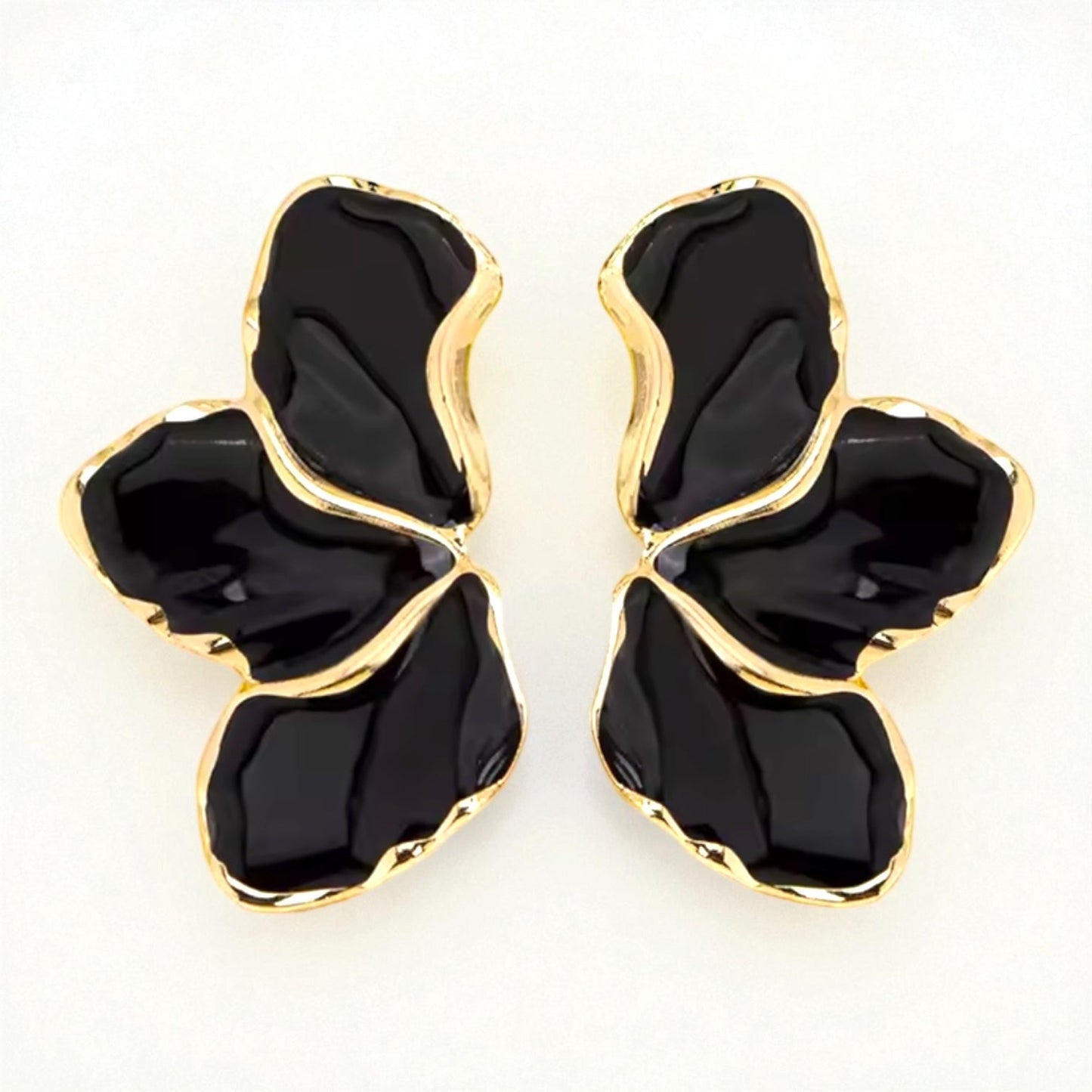 Flora Enamel Black and Gold Earrings - earrings