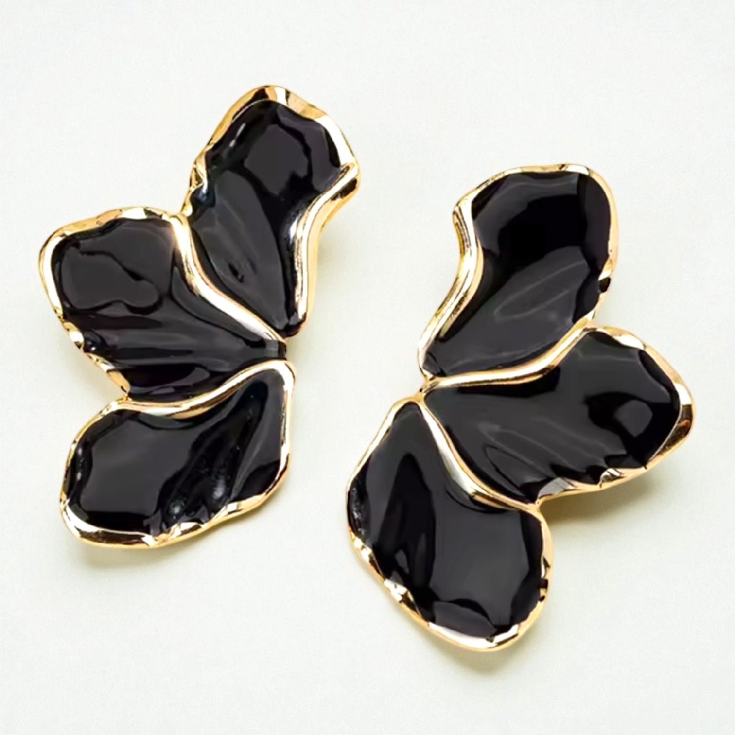 Flora Enamel Black and Gold Earrings - earrings