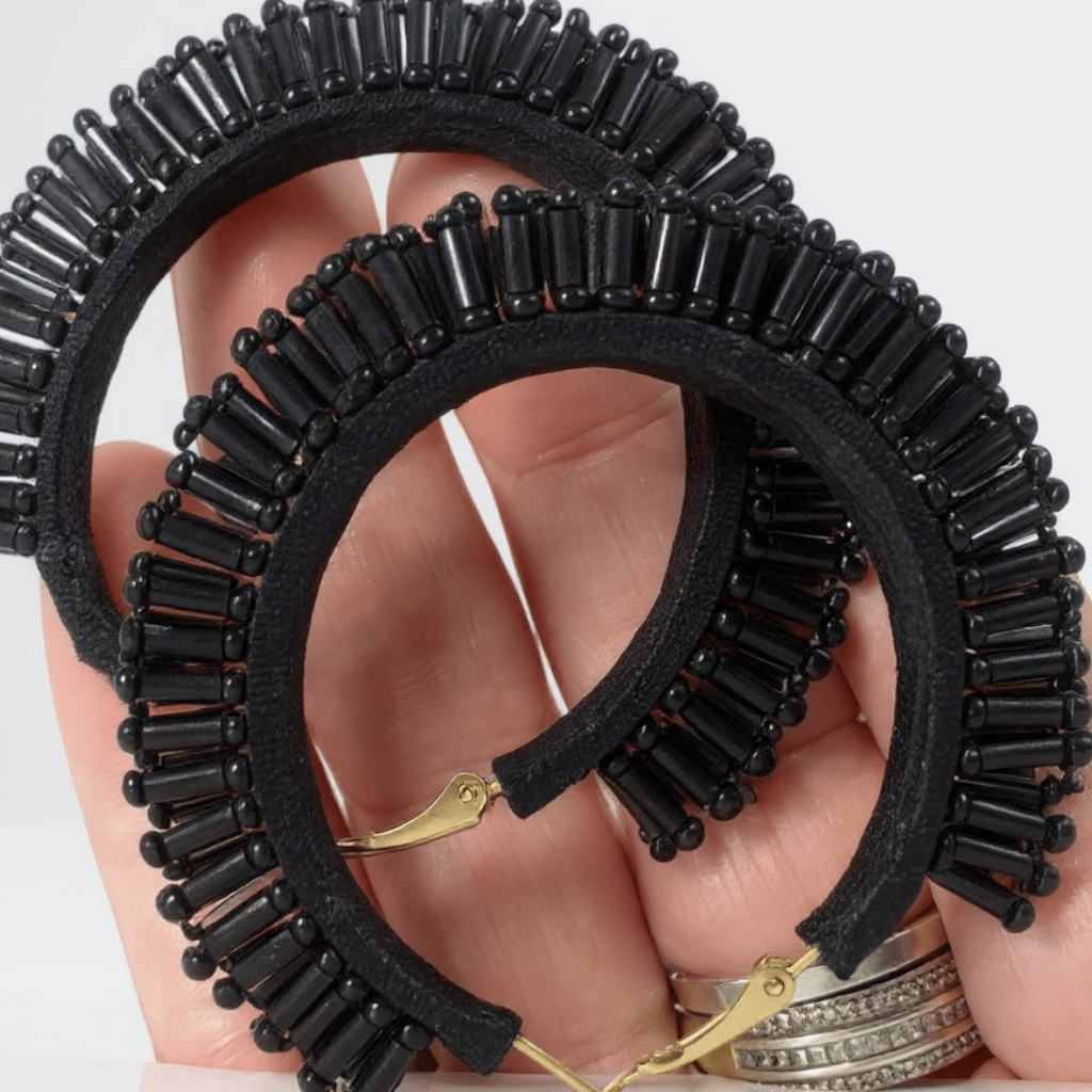 Frou Frou Classic Black Beaded Statement Earrings -