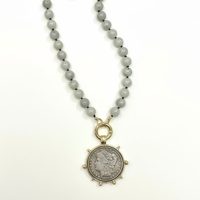 God Save the Queen Coin Gold Beaded Statement Necklace -