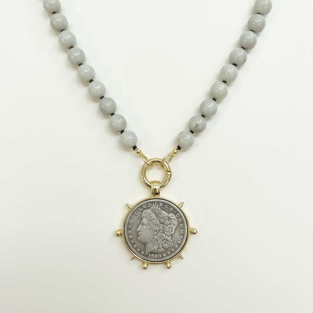 God Save the Queen Coin Gold Beaded Statement Necklace -